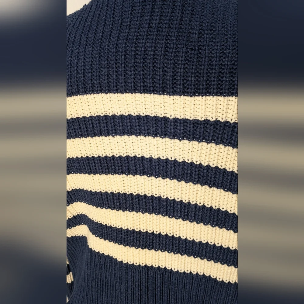 Madewell Wide Rib Turtleneck Crop Sweater New Sz S Oversized Striped Blue Cream - Picture 8 of 13